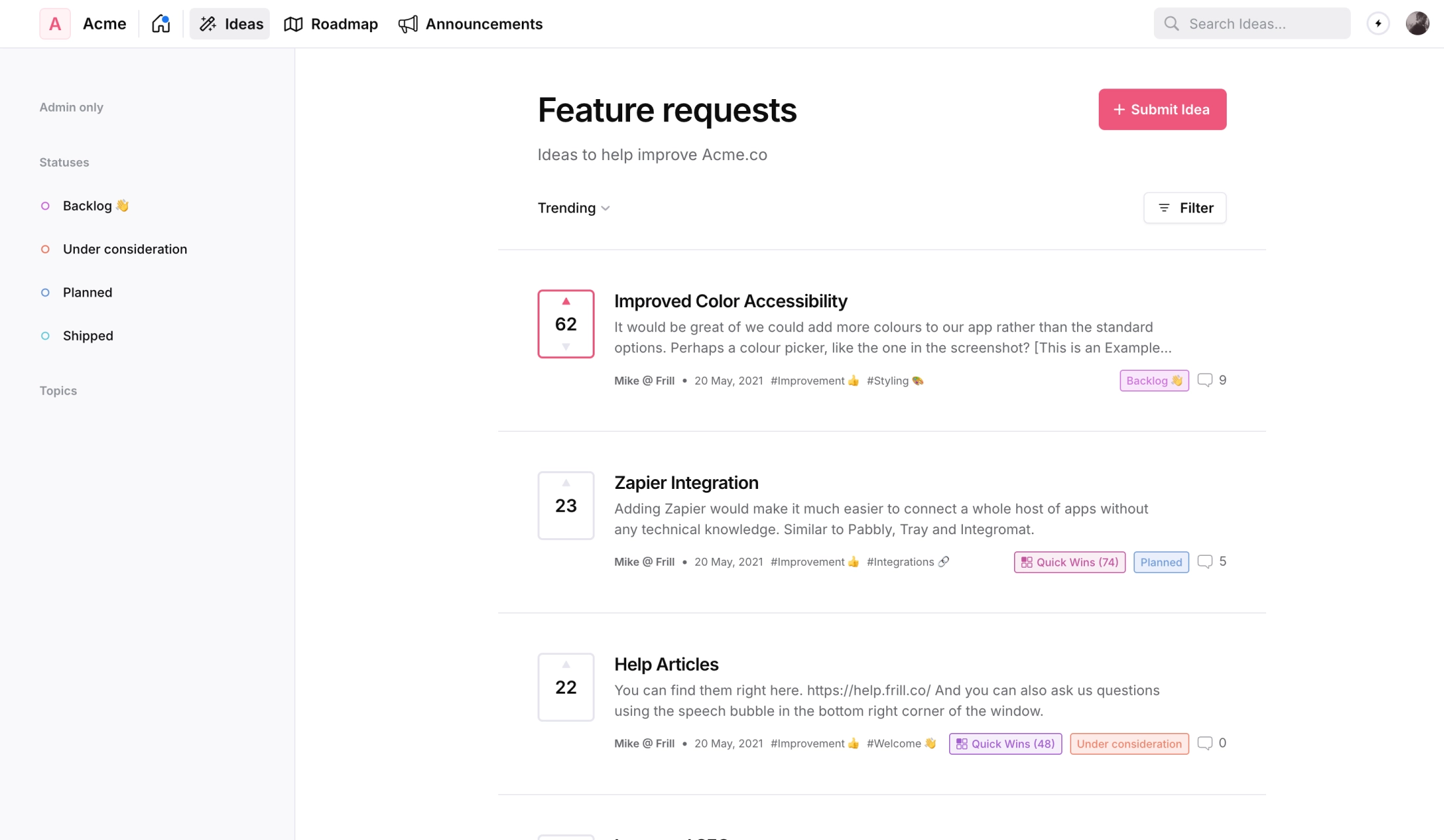Frill web app
